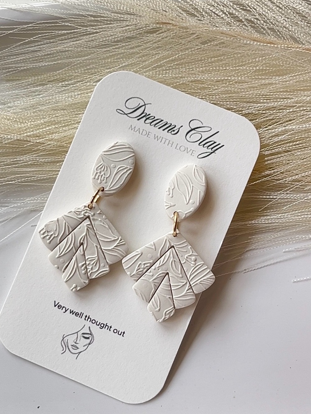 White Floral Textured Dangle Earrings